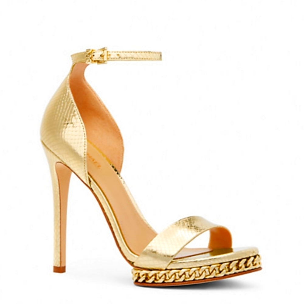 Michael Kors: Jordyn Embellished Metallic Snake Embossed Leather Platform Sandal